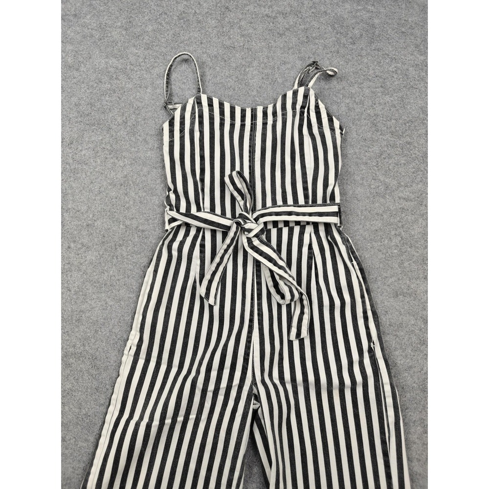 Rachel Rachel Roy Jumpsuit Womens 2 Black Striped Tie Waist Square Neck Wide Leg - Picture 3 of 13